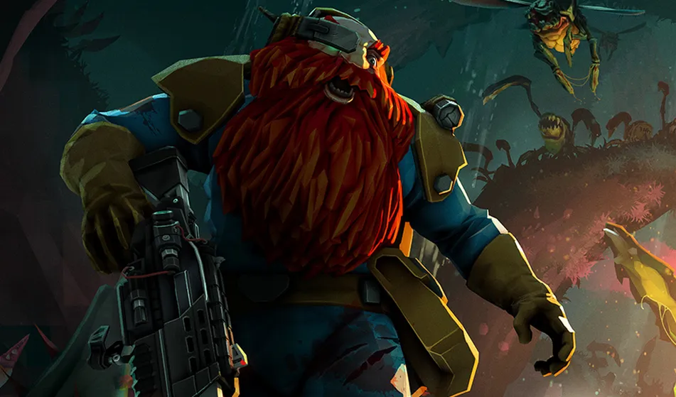 Deep Rock Galactic dwarves mining action