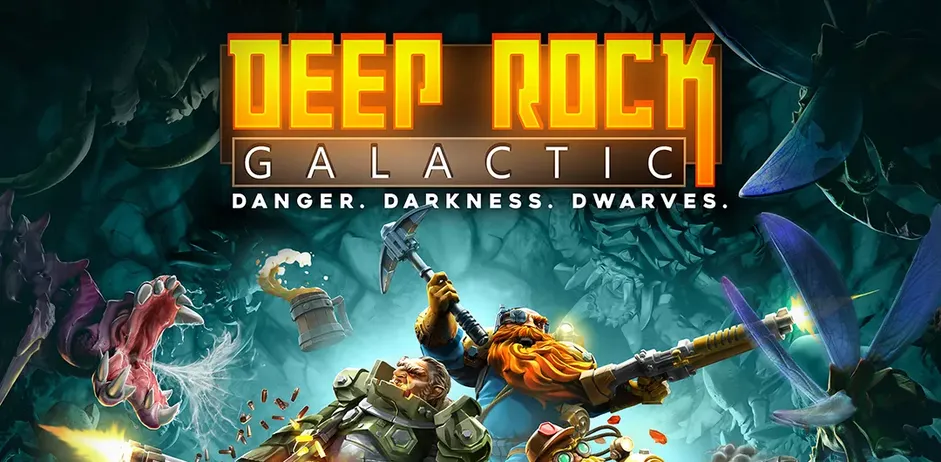 Deep Rock Galactic dwarves mining action